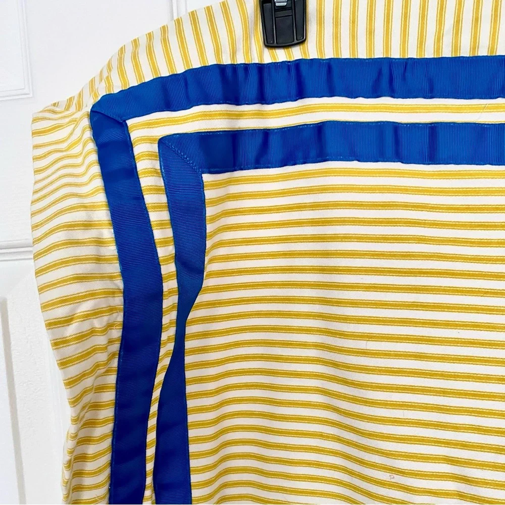 Pillow Cover, All Cotton w/ Zipper. 29x29 in Yellow-White Stripe W/Blue Ribbon